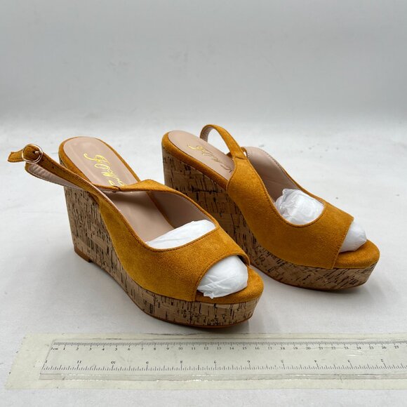 FOWT Khaki Peep Toe Slingback Platform Wedge High Heel Buckle Open Toe Sandals - Picture 4 of 8